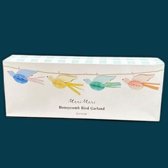 Meri Meri Tissue Paper Honeycomb Bird Garland 10'L Dusty Blue, Cream, Mint& Pink - Picture 1 of 5